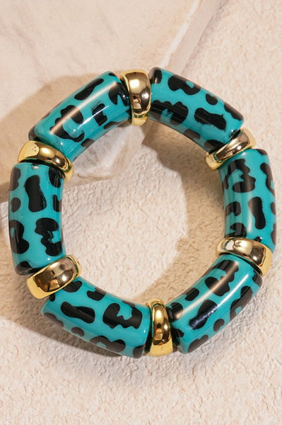 Acrylic Leopard Animal Gold Stretch Cord Bracelet | 40B5199