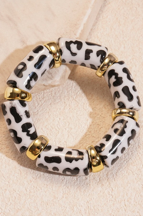 Acrylic Leopard Animal Gold Stretch Cord Bracelet | 40B5199