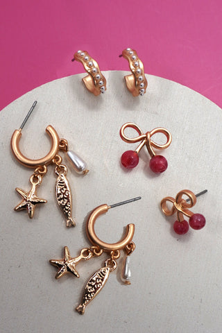 Sea Life Trio Cherry Huggie Fish Hoop Earrings | 80E61310