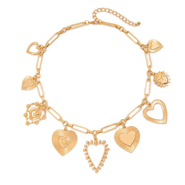 CHARM NECKLACE-MULTI BOLD HEART CHARM NECKLACE | 40NK9583