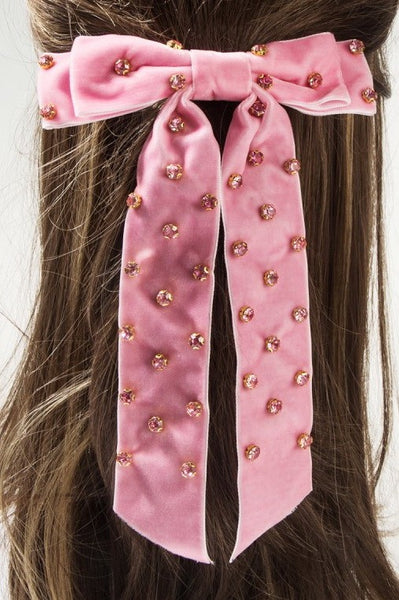 PRETTY RHINESTONE STUD BOW RIBBON HAIR CLIPS | 40H1002