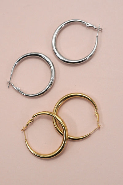18K STAINLESS STEEL WATERPROOF TARNISH FREE HOOPS | 40E418
