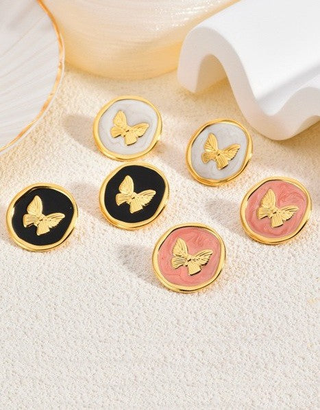 EPOXY GOLD BUTTERFLY GOLD EDGE STUD EARRING | 40E427