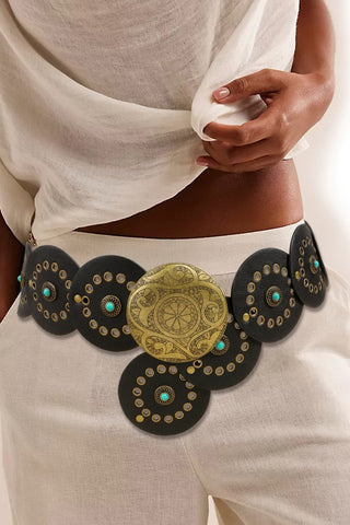 Studded Circular Disc Snap Y Shape Punk Belt | 40BT657