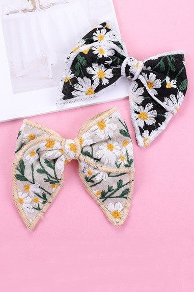 EMBROIDERY FLORAL SHEER BOW RIBBON HAIR CLIPS | 40H1011