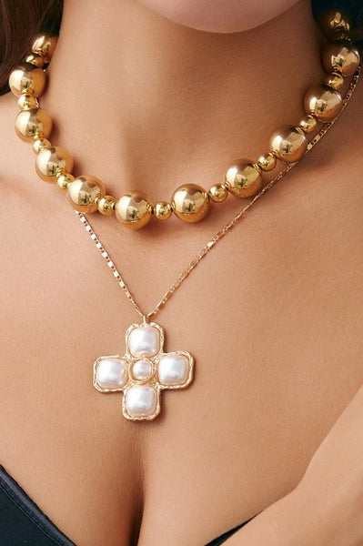 CROSS CHUNKY BALL CHAIN STATEMENT NECKLACE | 40NK9598