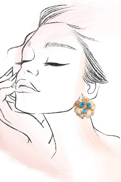 BOLD STATEMENT FLOWER BLUE STUD EARRINGS | 80E61350
