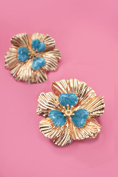 BOLD STATEMENT FLOWER BLUE STUD EARRINGS | 80E61350