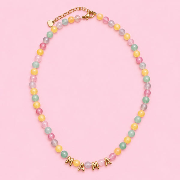 STAINLESS STEEL MAMA NATURAL STONE BEADED NECKLACE|40NK9810