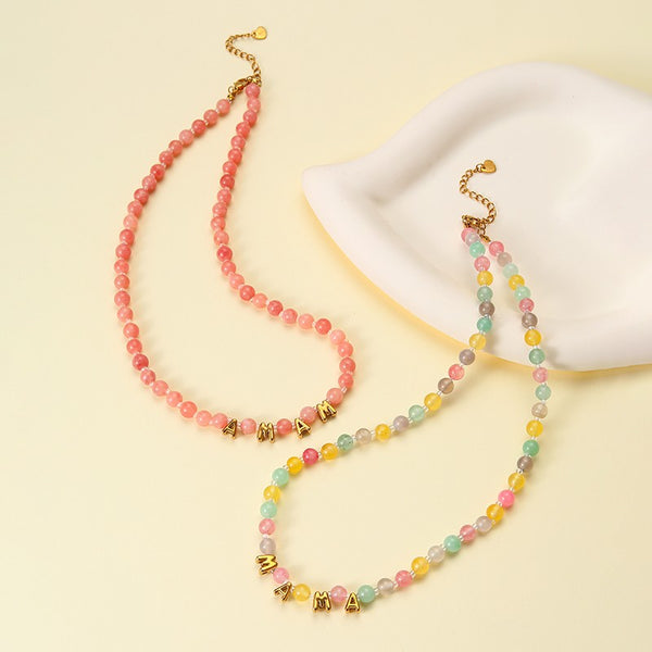 STAINLESS STEEL MAMA NATURAL STONE BEADED NECKLACE|40NK9810