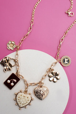 CHARM NECKLACE-BOW CHERRY HEART FLOWER | 80N92409