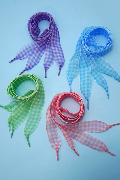 CHECKER SATIN ORGANZA SHOE LACE | 40SD112