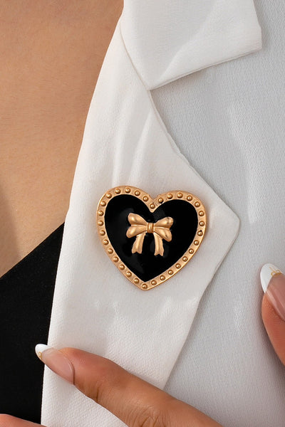 VINTAGE HEART RIBBON EPOXY GOLD BROOCH PIN | 80BC053