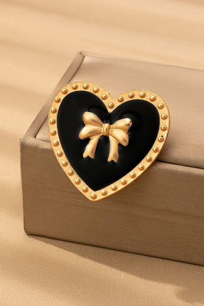 VINTAGE HEART RIBBON EPOXY GOLD BROOCH PIN | 80BC053