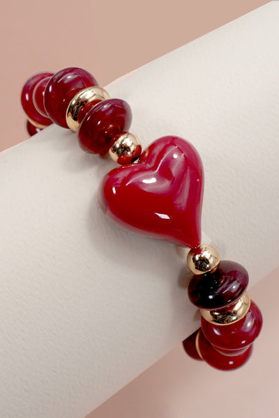 HANDMADE CHUNKY BEADED HEART CHARM BRACELET | 80B1548