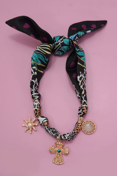 HANDMADE ANIMAL DESIGN SCARF NECKLACE - CROSS SUN | 80N92494