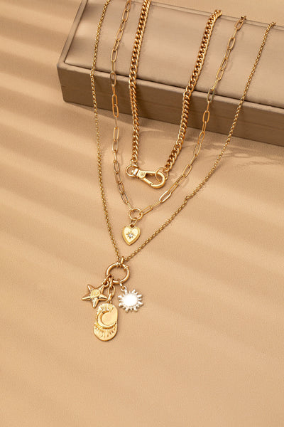 MULTI LAYER CELESTIAL STAR MOON CHARM NECKLACE | 80N92439