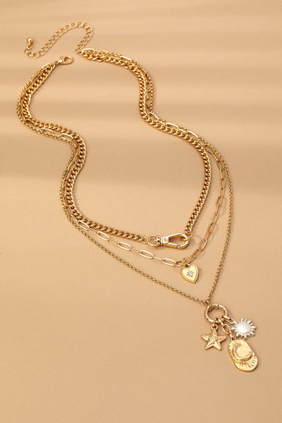MULTI LAYER CELESTIAL STAR MOON CHARM NECKLACE | 80N92439