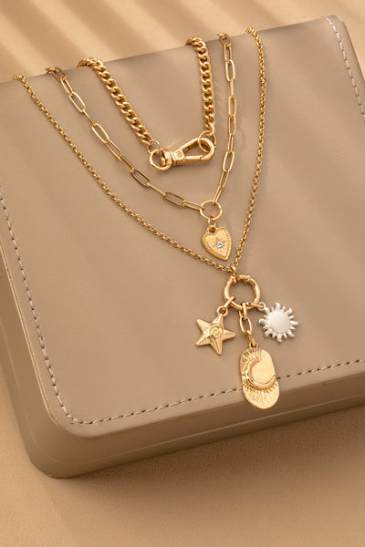 MULTI LAYER CELESTIAL STAR MOON CHARM NECKLACE | 80N92439