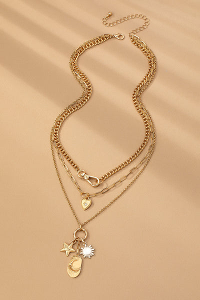 MULTI LAYER CELESTIAL STAR MOON CHARM NECKLACE | 80N92439