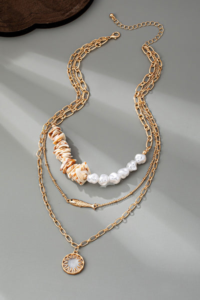 MULTI LAYER  SEASHELL PEARL FISH CHARM NECKLACE | 80N92441