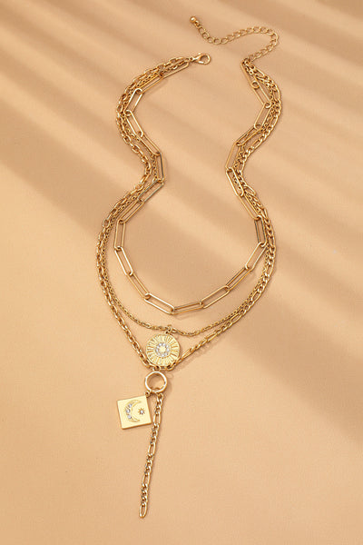 MULTI LAYER CELESTIAL MOON CHARM NECKLACE | 80N92456
