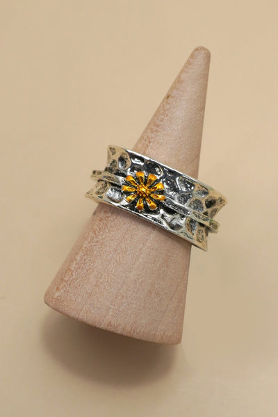 VINTAGE BOHO  TWO TONE SUNFLOWER STATEMENT RING | 80R091