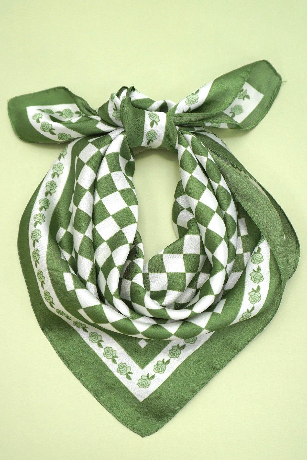 LARGE CHECKER PRINT SILKY FEEL BANDANA SCARF | 40SC691