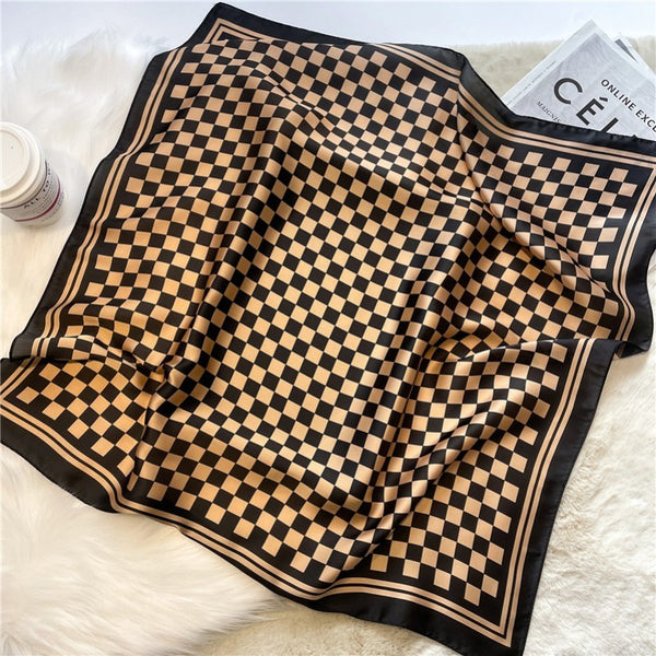LARGE CHECKER PRINT SILKY FEEL BANDANA SCARF | 40SC692