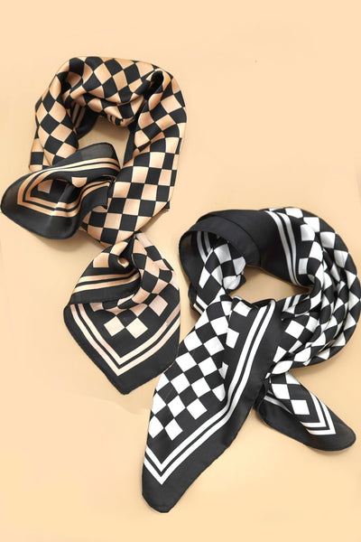 LARGE CHECKER PRINT SILKY FEEL BANDANA SCARF | 40SC692