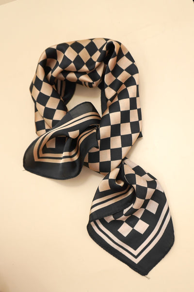 LARGE CHECKER PRINT SILKY FEEL BANDANA SCARF | 40SC692