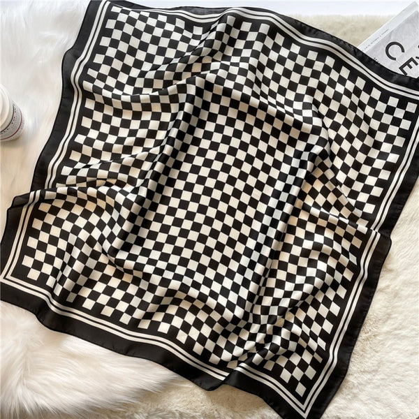 LARGE CHECKER PRINT SILKY FEEL BANDANA SCARF | 40SC692