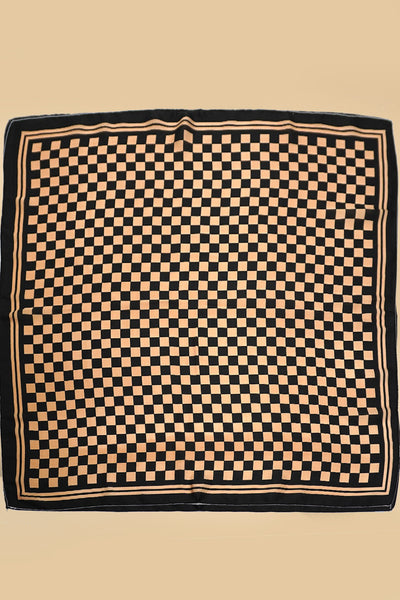 LARGE CHECKER PRINT SILKY FEEL BANDANA SCARF | 40SC692