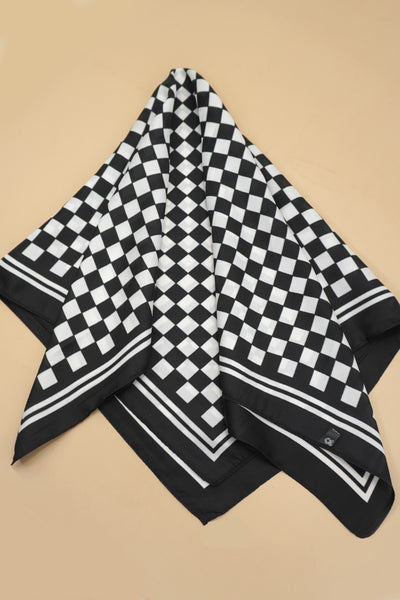 LARGE CHECKER PRINT SILKY FEEL BANDANA SCARF | 40SC692
