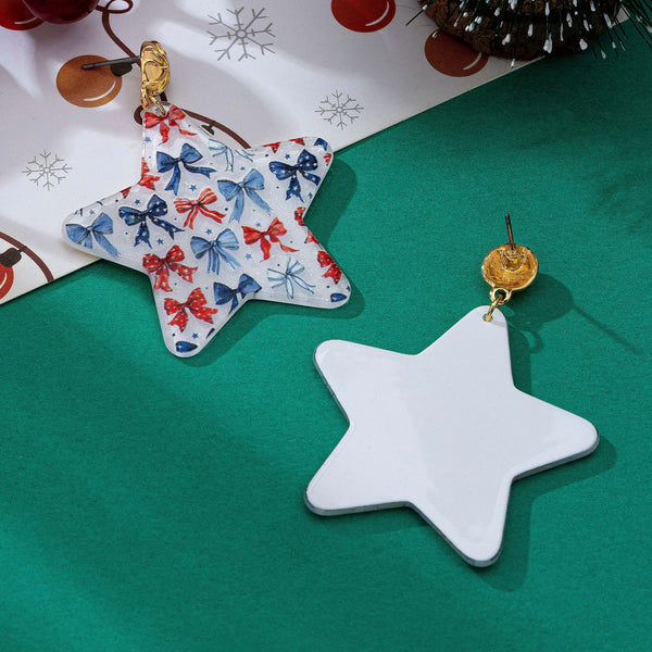 Patriotic Coquette Bow Printed Star Drop Earrings | 80E63560