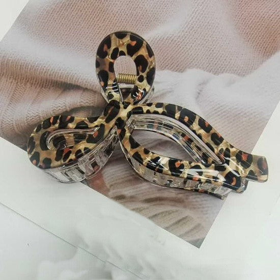 JUMBO ANIMAL LEOPARD PRINT BOW HAIR CLAW CLIPS | 40H1014