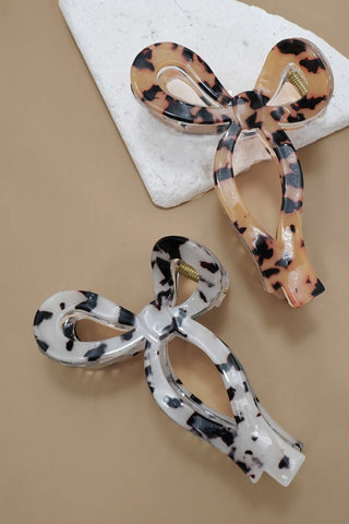 JUMBO ANIMAL LEOPARD PRINT BOW HAIR CLAW CLIPS | 40H1014