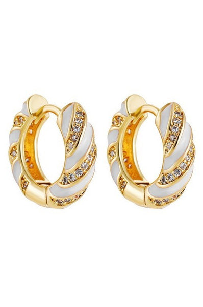 VINTAGE CLOISONNE RHINESTONE HUGGIE HOOP EARRINGS | 40E430