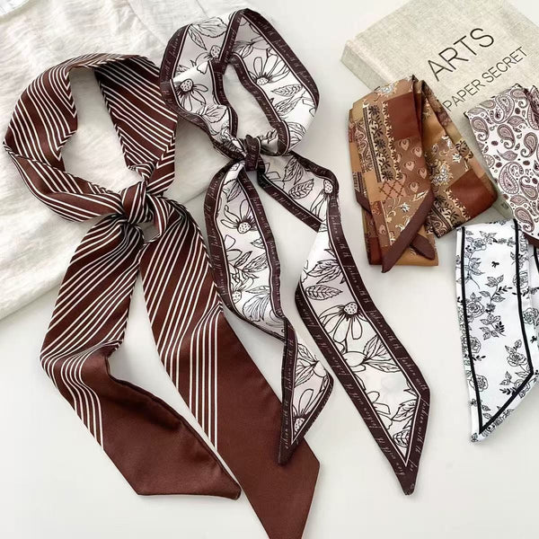 Patterned Silk-Feel Skinny Scarf Twilly | 40SC737
