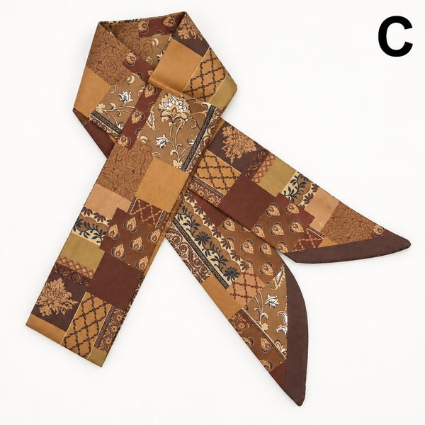 Patterned Silk-Feel Skinny Scarf Twilly | 40SC737