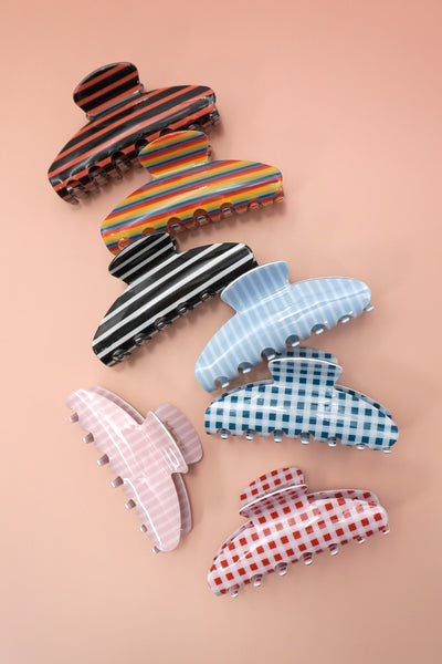 JUMBO STRIPE PLAID OVAL HAIR CLAW CLIPS | 40H1020