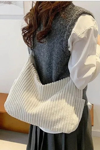 Corduroy casual Quilted Shoulder Tote Bag | 40P582