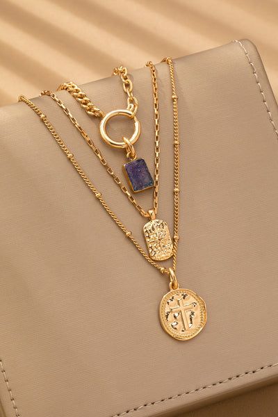 LAYER CELESTIAL CROSS BLUE STONE CHARM NECKLACE | 80N92501