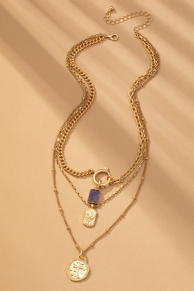 LAYER CELESTIAL CROSS BLUE STONE CHARM NECKLACE | 80N92501