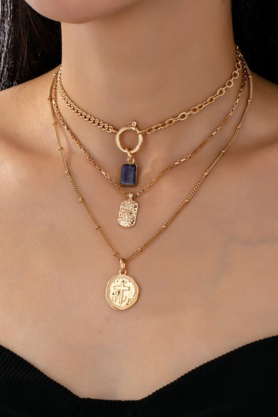 LAYER CELESTIAL CROSS BLUE STONE CHARM NECKLACE | 80N92501
