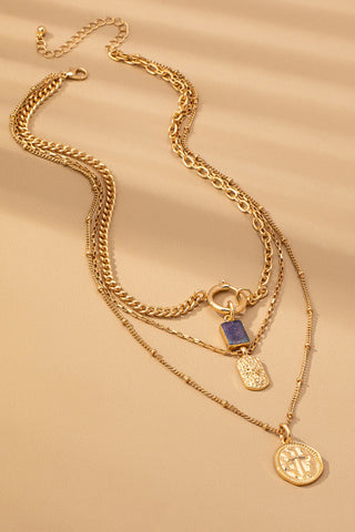 LAYER CELESTIAL CROSS BLUE STONE CHARM NECKLACE | 80N92501