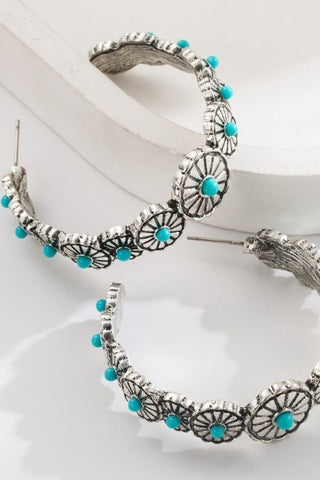 WESTERN TURQ STONE HOOP EARRINGS | 40E432