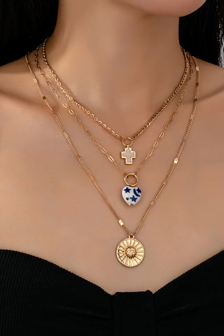 MULTI LAYER  PORCELAIN HEART CROSS CHARM NECKLACE | 80N92498