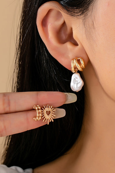 TRIO BLAZING HEART PEARL DROP HUGGIE HOOP EARRINGS | 80E6147