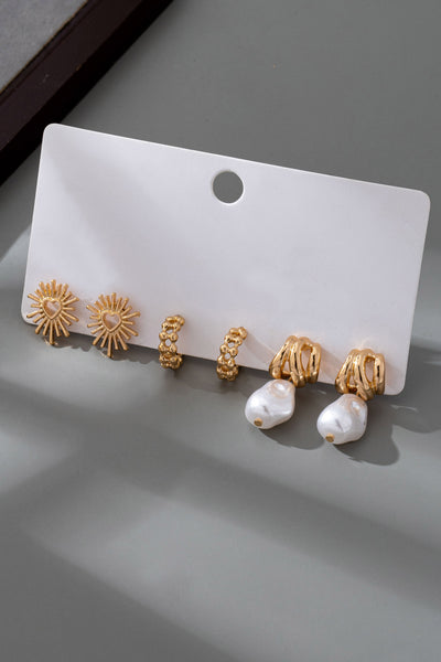 TRIO BLAZING HEART PEARL DROP HUGGIE HOOP EARRINGS | 80E6147
